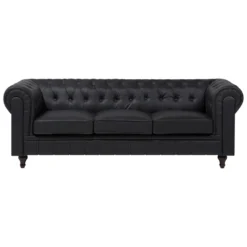 Canapé 3 Places En Cuir PU Noir CHESTERFIELD BIG