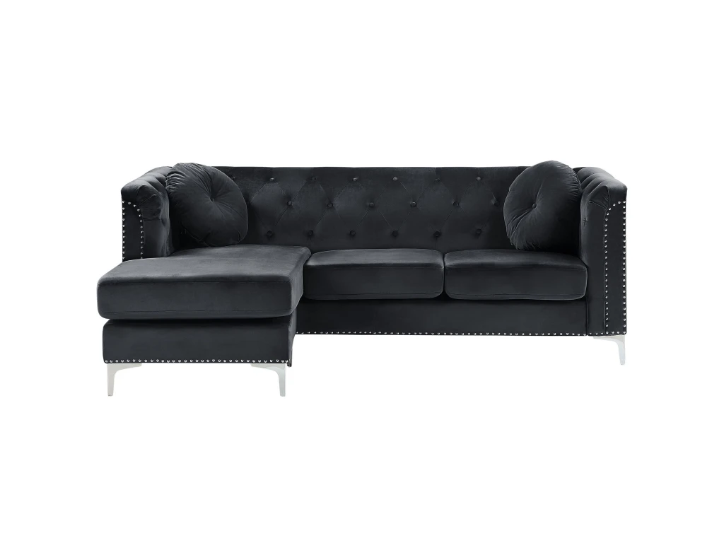 Canapé D'Angle Côté Droit - Flen - En Velours, Noir 1 Canapé D'Angle Côté Droit - Flen - En Velours, Noir