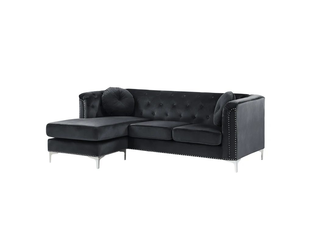 Canapé D'Angle Côté Droit - Flen - En Velours, Noir 4 Canapé D'Angle Côté Droit - Flen - En Velours, Noir – Image 4