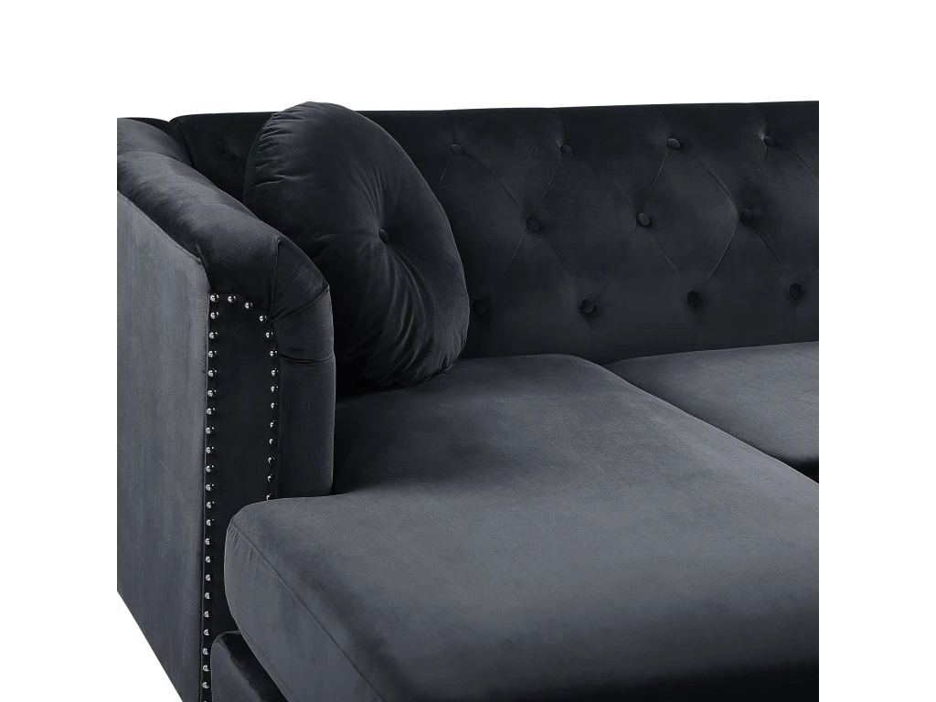 Canapé D'Angle Côté Droit - Flen - En Velours, Noir 6 Canapé D'Angle Côté Droit - Flen - En Velours, Noir – Image 6