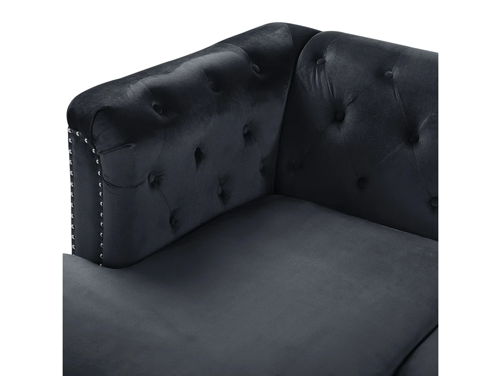 Canapé D'Angle Côté Droit - Flen - En Velours, Noir 7 Canapé D'Angle Côté Droit - Flen - En Velours, Noir – Image 7