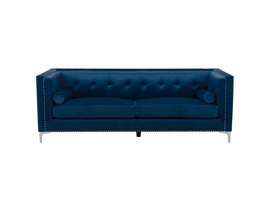 Canapé 3 Places En Velours Bleu Marine AVALDSENES 1 Canapé 3 Places En Velours Bleu Marine AVALDSENES