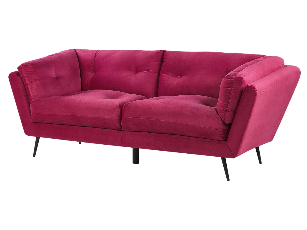 Canapé 3 Places En Velours Rouge Bordeaux LENVIK 4 Canapé 3 Places En Velours Rouge Bordeaux LENVIK – Image 4