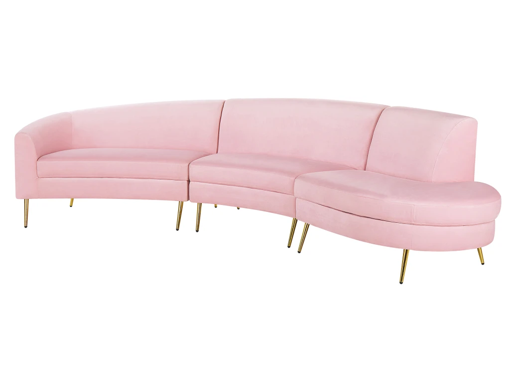 Canapé Incurvée 4 Places En Velours Rose MOSS 4 Canapé Incurvée 4 Places En Velours Rose MOSS – Image 4