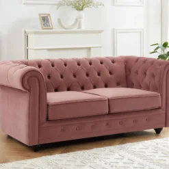 Canapé 2 Places En Velours Rose Pastel CHESTERFIELD -Promos Chesteris Boutique canape 16845003