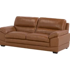 Canapé 3 Places En Cuir Véritable Et Cuir PU Marron HORTEN -Promos Chesteris Boutique canape 17153365