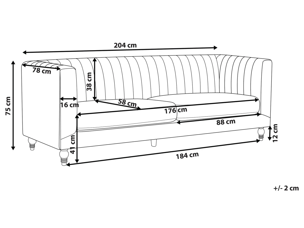 Canapé 3 Places En Velours Noir ARVIKA 3 Canapé 3 Places En Velours Noir ARVIKA – Image 3