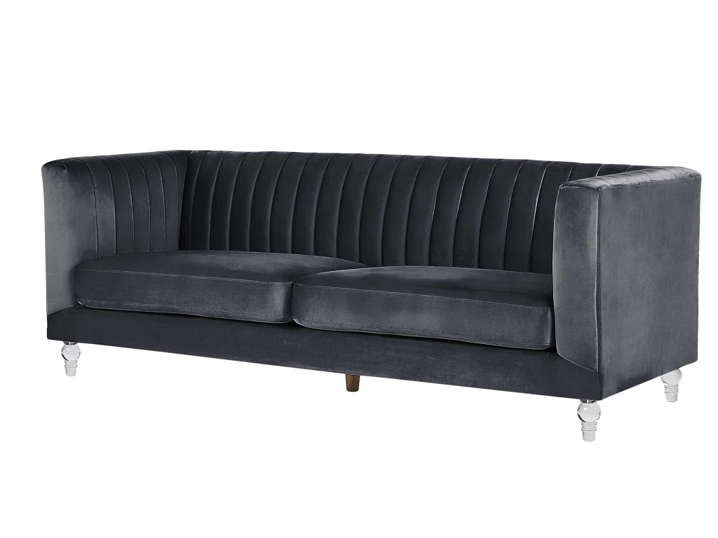 Canapé 3 Places En Velours Noir ARVIKA 4 Canapé 3 Places En Velours Noir ARVIKA – Image 4