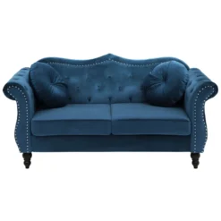 Canapé Chesterfield 2 Places En Velours Bleu SKIEN