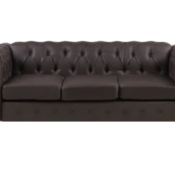 Canapé 3 Places En Cuir PU Marron CHESTERFIELD