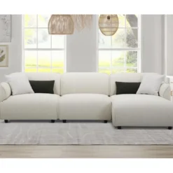 Canapé D'angle Droit En Tissu Beige DAMACA