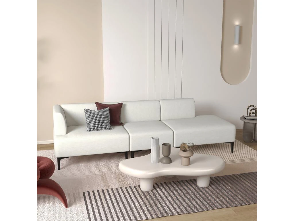 Canapé 3 Places Design Contemporain Modulable Piètement Acier Noir Tissu Aspect Lin Blanc Cassé 1 Canapé 3 Places Design Contemporain Modulable Piètement Acier Noir Tissu Aspect Lin Blanc Cassé