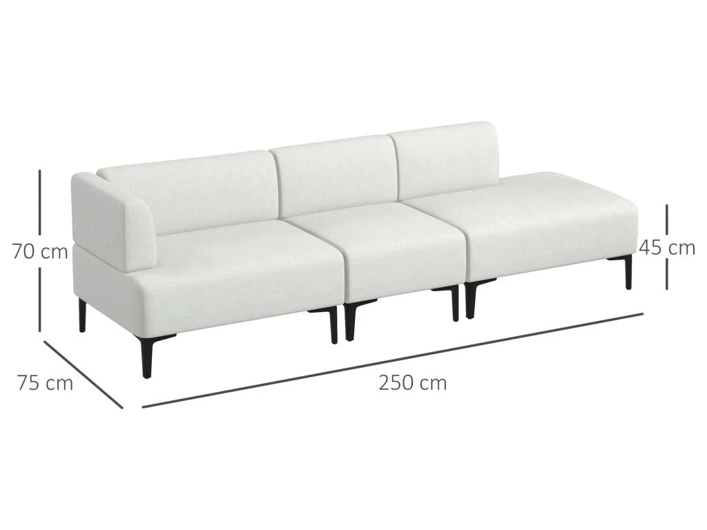 Canapé 3 Places Design Contemporain Modulable Piètement Acier Noir Tissu Aspect Lin Blanc Cassé 3 Canapé 3 Places Design Contemporain Modulable Piètement Acier Noir Tissu Aspect Lin Blanc Cassé – Image 3