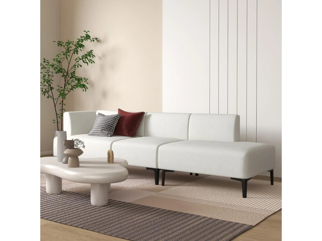 Canapé 3 Places Design Contemporain Modulable Piètement Acier Noir Tissu Aspect Lin Blanc Cassé 4 Canapé 3 Places Design Contemporain Modulable Piètement Acier Noir Tissu Aspect Lin Blanc Cassé – Image 4