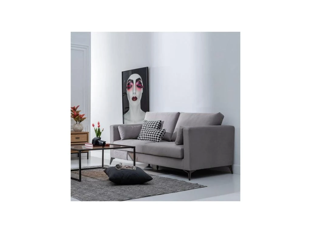 Canapé 2 Places Tissu/Bois Gris Clair - LAOS 2 Canapé 2 Places Tissu/Bois Gris Clair - LAOS – Image 2