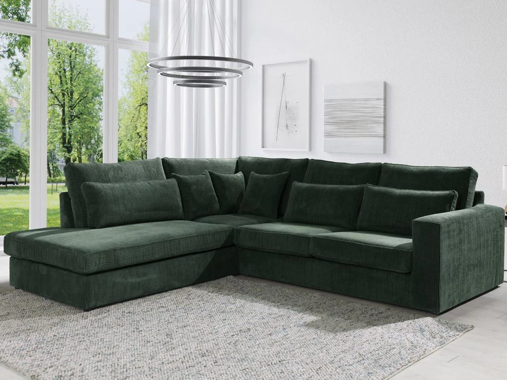 Grand Canapé D'angle Gauche En Velours Côtelé Vert MONDOVI 9 Grand Canapé D'angle Gauche En Velours Côtelé Vert MONDOVI – Image 9