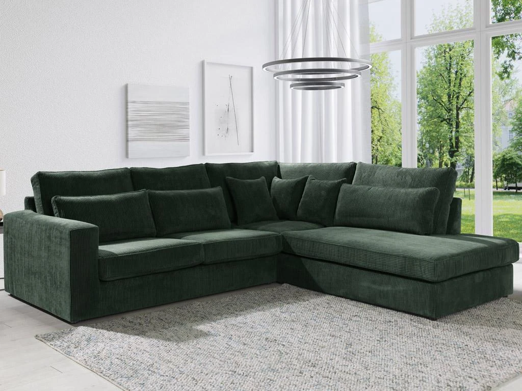 Grand Canapé D'angle Droit En Velours Côtelé Vert MONDOVI 9 Grand Canapé D'angle Droit En Velours Côtelé Vert MONDOVI – Image 9