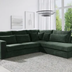 Grand Canapé D'angle Droit En Velours Côtelé Vert MONDOVI