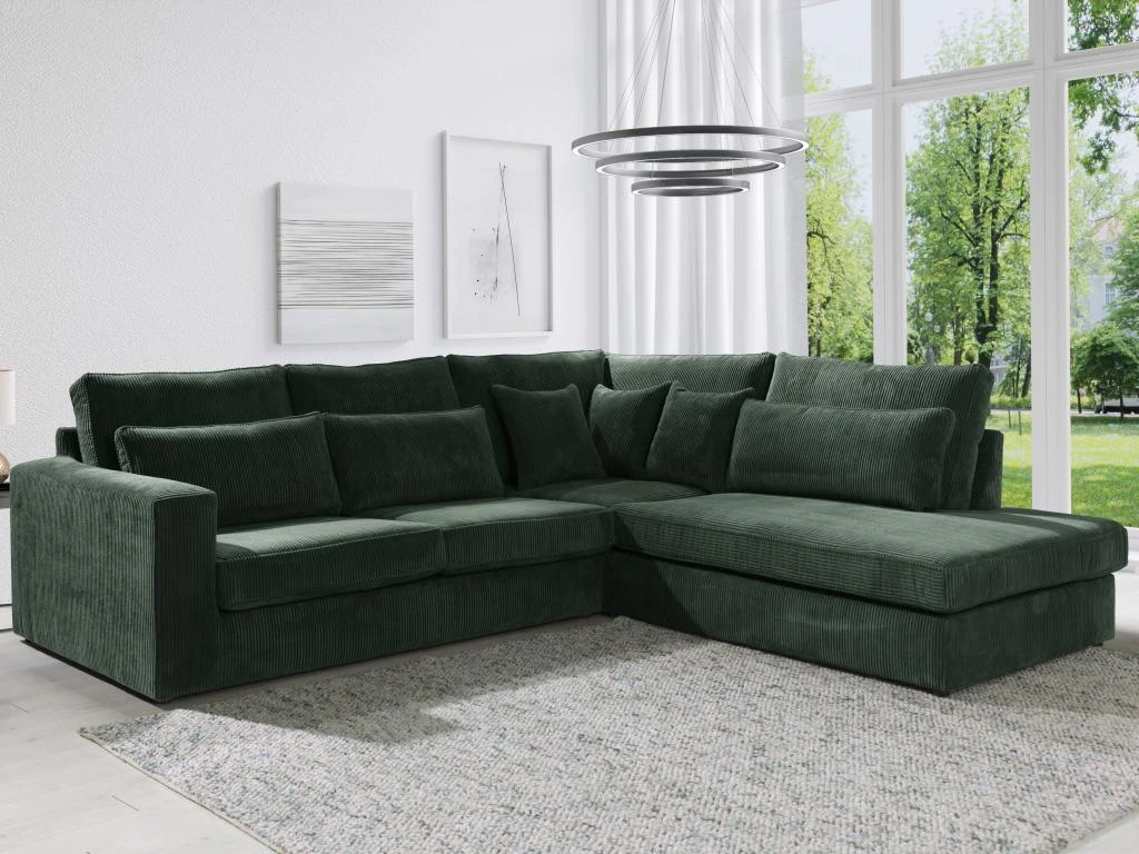 Grand Canapé D'angle Droit En Velours Côtelé Vert MONDOVI 1 Grand Canapé D'angle Droit En Velours Côtelé Vert MONDOVI