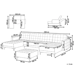 Canapé Panoramique Convertible En Velours Bleu Paon 5 Places Avec Pouf ABERDEEN -Promos Chesteris Boutique canape 17911719