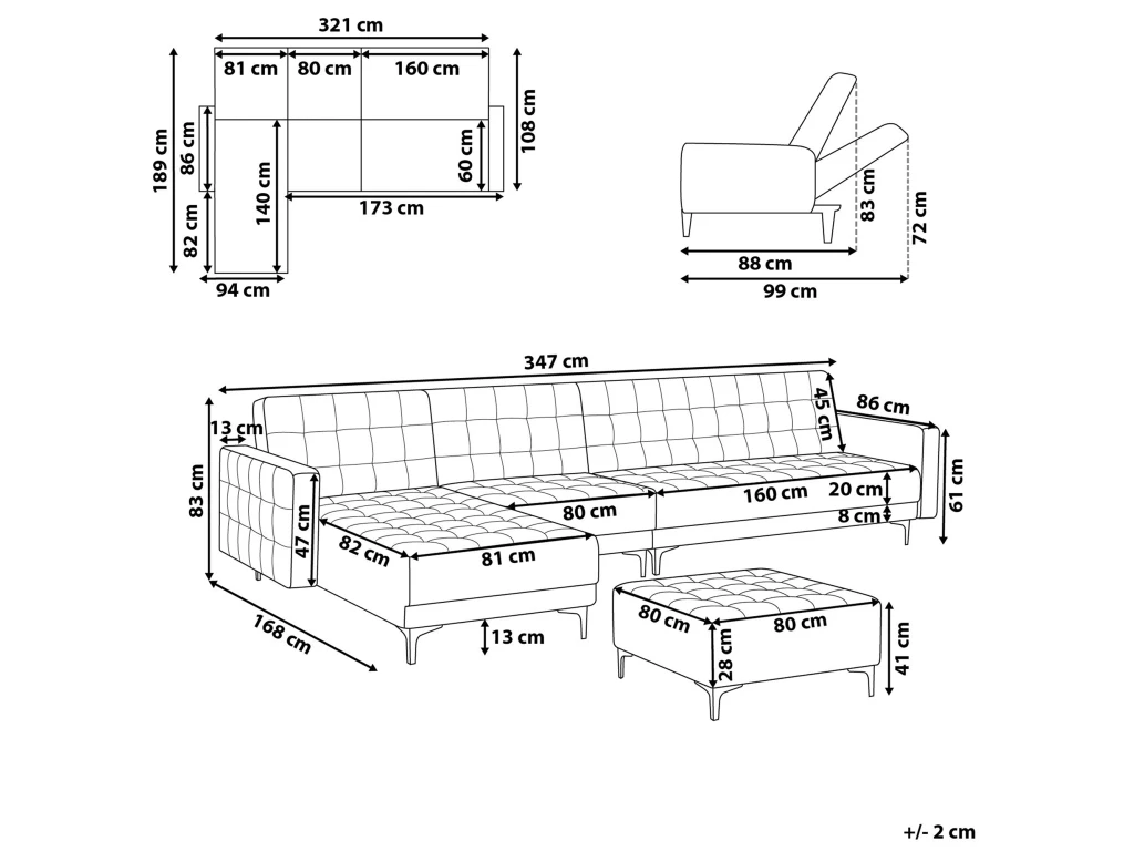 Canapé Angle Droit Convertible En Velours Bleu Paon 5 Places Avec Pouf ABERDEEN 3 Canapé Angle Droit Convertible En Velours Bleu Paon 5 Places Avec Pouf ABERDEEN – Image 3