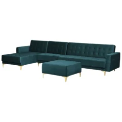 Canapé Angle Droit Convertible En Velours Bleu Paon 5 Places Avec Pouf ABERDEEN 14 Canapé Angle Droit Convertible En Velours Bleu Paon 5 Places Avec Pouf ABERDEEN -Promos Chesteris Boutique canape 17985967