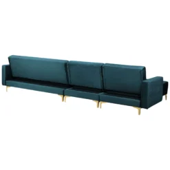 Canapé Angle Droit Convertible En Velours Bleu Paon 5 Places Avec Pouf ABERDEEN 15 Canapé Angle Droit Convertible En Velours Bleu Paon 5 Places Avec Pouf ABERDEEN -Promos Chesteris Boutique canape 17985969