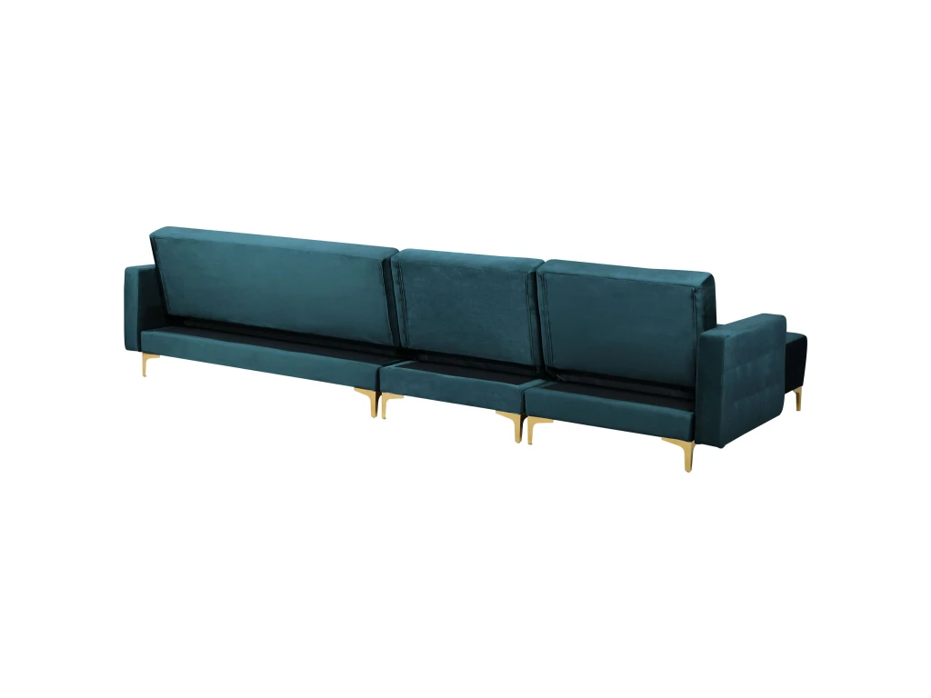 Canapé Angle Droit Convertible En Velours Bleu Paon 5 Places Avec Pouf ABERDEEN 7 Canapé Angle Droit Convertible En Velours Bleu Paon 5 Places Avec Pouf ABERDEEN – Image 7