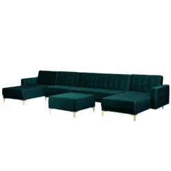 Canapé Panoramique Convertible En Velours Bleu Paon 6 Places Avec Pouf ABERDEEN -Promos Chesteris Boutique canape 17986015