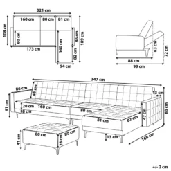 Canapé Angle Gauche Convertible En Velours Bleu Paon 5 Places Avec Pouf ABERDEEN -Promos Chesteris Boutique canape 17986043