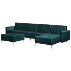 Canapé Angle Gauche Convertible En Velours Bleu Paon 5 Places Avec Pouf ABERDEEN -Promos Chesteris Boutique canape 17986045