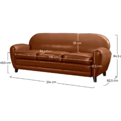 Canapé Club 3 Places Camel -Promos Chesteris Boutique canape 18039933