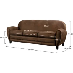 Canapé Club 3 Places Marron Vieilli -Promos Chesteris Boutique canape 18039957