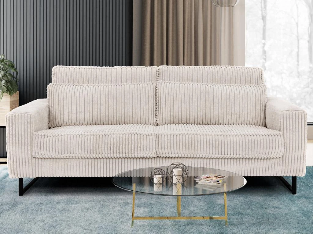 Canapé 3 Places En Velours Cotelé Beige TESSIO 7 Canapé 3 Places En Velours Cotelé Beige TESSIO – Image 7