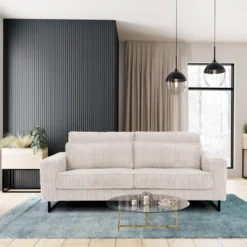 Canapé 3 Places En Velours Cotelé Beige TESSIO