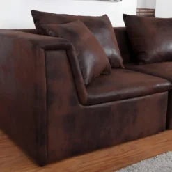 Canapé Modulable En Microfibre Aspect Cuir Vieilli DALLAS - Marron -Promos Chesteris Boutique canape 180897