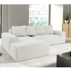 Canapé D'angle MODULA Angle Gauche Blanc Tissu Bouclette