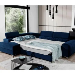 Canapé D'angle Convertible - LARRY VELOURS - En Tissu Luxe Bleu, 5 Places, Angle Gauche (vu De Face) 6 Canapé D'angle Convertible - LARRY VELOURS - En Tissu Luxe Bleu, 5 Places, Angle Gauche (vu De Face) -Promos Chesteris Boutique canape 18143571