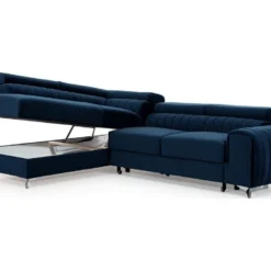 Canapé D'angle Convertible - LARRY VELOURS - En Tissu Luxe Bleu, 5 Places, Angle Gauche (vu De Face) 7 Canapé D'angle Convertible - LARRY VELOURS - En Tissu Luxe Bleu, 5 Places, Angle Gauche (vu De Face) -Promos Chesteris Boutique canape 18143573