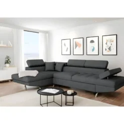 Canapé D'Angle Convertible Gauche Avec Coffre De Rangement En Tissu