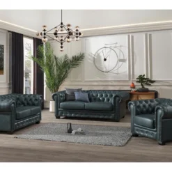 Canapé Chesterfield 3 Places BRENTON 100% Cuir De Buffle Premium - Vert De Gris 6 Canapé Chesterfield 3 Places BRENTON 100% Cuir De Buffle Premium - Vert De Gris -Promos Chesteris Boutique canape 1829323