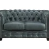 Canapé Chesterfield 2 Places BRENTON 100% Cuir De Buffle Premium - Vert De Gris