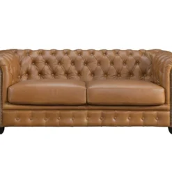 Canapé Chesterfield 3 Places BRENTON 100% Cuir De Buffle Premium - Caramel Vintage