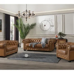 Canapé Chesterfield 3 Places BRENTON 100% Cuir De Buffle Premium - Caramel Vintage -Promos Chesteris Boutique canape 1829863