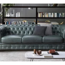 Canapé Chesterfield 4 Places BRENTON 100% Cuir De Buffle Premium - Vert De Gris -Promos Chesteris Boutique canape 1830569