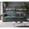 Canapé Chesterfield 4 Places BRENTON 100% Cuir De Buffle Premium - Vert De Gris