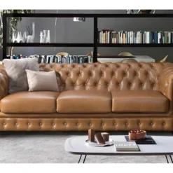 Canapé Chesterfield 4 Places BRENTON 100% Cuir De Buffle Premium - Caramel Vintage -Promos Chesteris Boutique canape 1830673