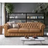 Canapé Chesterfield 4 Places BRENTON 100% Cuir De Buffle Premium - Caramel Vintage