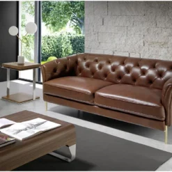 Canapé 2 Places En Cuir Marron Et Acier 6139 ANGEL CERDA