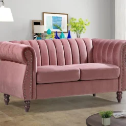 Canapés Chesterfield 3 Places Et 2 Places En Velours Vieux Rose TRUMBO -Promos Chesteris Boutique canape 18800883